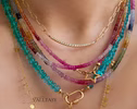 Solid Gold 14K Multi Sapphire Beaded Necklace, Layering Colorful Sapphire Necklace