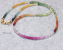 Solid Gold 14K Multi Sapphire Beaded Necklace, Layering Colorful Sapphire Necklace