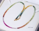 Solid Gold 14K Multi Sapphire Beaded Necklace, Layering Colorful Sapphire Necklace