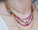 Solid Gold 14K Multi Sapphire Beaded Necklace, Layering Colorful Sapphire Necklace