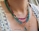 Solid Gold 14K Multi Sapphire Beaded Necklace, Layering Colorful Sapphire Necklace