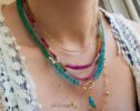 Solid Gold 14K Multi Sapphire Beaded Necklace, Layering Colorful Sapphire Necklace