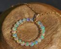 The Elixir Necklace - Ethiopian Welo Opal Wire Wrapped Gemstone Hoop Pendant Necklace