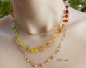 Solid Gold 14K Multi Gemstone Necklace Wire Wrapped in Gold, Gemmy Necklace, Colorful Multi Stone Fancy Shaped Necklace