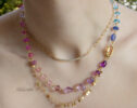 Solid Gold 14K Pastel Gemstone Necklace Wire Wrapped in Gold, Gemmy Necklace, Colorful Multi Stone Fancy Shaped Necklace