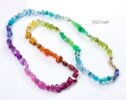 Solid Gold 14K Silk Knotted Geometric Rainbow Multi Gemstone Necklace, Long Knotted Necklace with Multi Shaped Gemstones