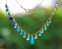 Green and Aqua Blue Gemstone Drop Necklace, Statement Semi Precious Stone Necklace
