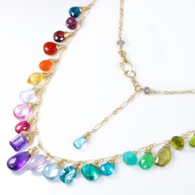 The Fancy Day Necklace – Rainbow Multi Gemstone Necklace in Gold Filled, Precious Drop Necklace