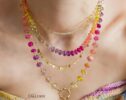 Solid Gold 14K Multi Gemstone Necklace Wire Wrapped in Gold, Gemmy Necklace