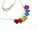 Solid Gold 14K Rainbow Gemstone Necklace with Colorful Precious Stones