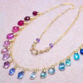 The Mermaid Dream Necklace – Solid Gold 14K Rainbow Multi Gemstone Necklace, Precious Drop Necklace