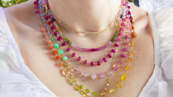 Colorful necklaces layering