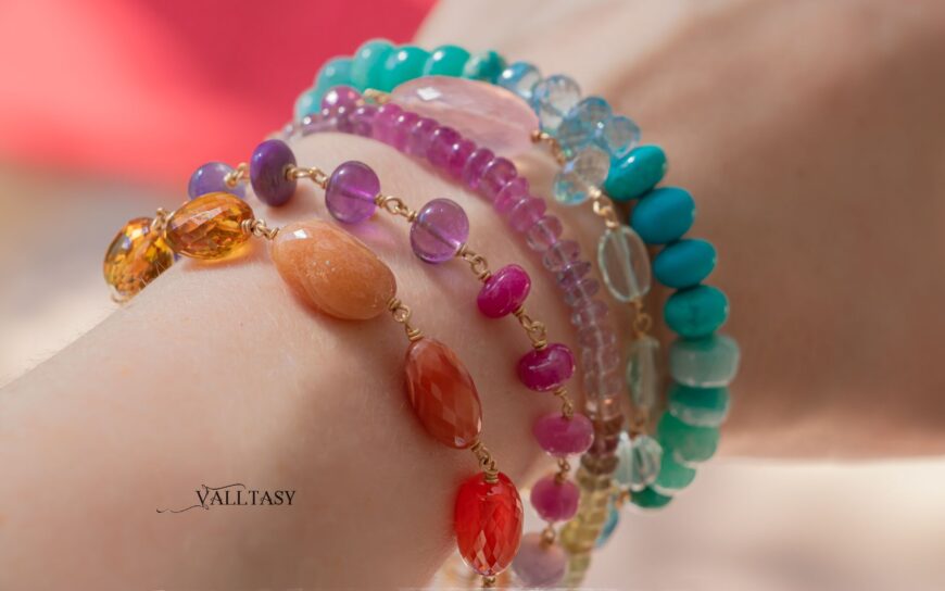 Multi-stone bracelets, layering jewelry