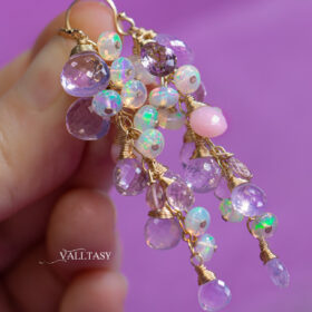 The Cotton Candy Earrings – Solid Gold 14K Ethiopian Opal and Lavender Pink Gemstone Earrings