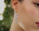 Solid Gold 14K Rainbow Moonstone Dangle Cluster Earrings, Finest Quality Moonstone Earrings