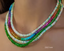 Solid Gold 14K Double Rainbow and Opal Necklace, Multi Strand Colorful Beaded Necklace with Welo Opals