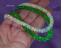 Solid Gold 14K Double Tsavorite and Opal Necklace, Multi Strand Green Garnet Beaded Necklace with Welo Opals