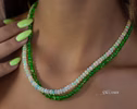 Solid Gold 14K Double Tsavorite and Opal Necklace, Multi Strand Green Garnet Beaded Necklace with Welo Opals