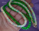 Solid Gold 14K Double Tsavorite and Opal Necklace, Multi Strand Green Garnet Beaded Necklace with Welo Opals