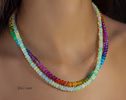 Solid Gold 14K Double Rainbow and Opal Necklace, Multi Strand Colorful Beaded Necklace with Welo Opals