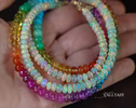 Solid Gold 14K Double Rainbow and Opal Necklace, Multi Strand Colorful Beaded Necklace with Welo Opals