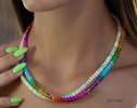 Solid Gold 14K Double Rainbow and Opal Necklace, Multi Strand Colorful Beaded Necklace with Welo Opals