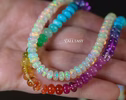 Solid Gold 14K Double Rainbow and Opal Necklace, Multi Strand Colorful Beaded Necklace with Welo Opals