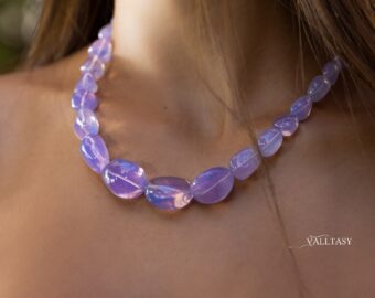 Solid Gold 14K Lavender Quartz Necklace, Genuine Lavender Moon Quartz Gemstone Necklace