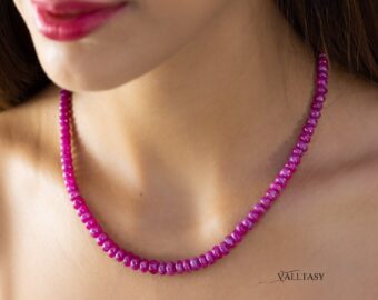 Solid Gold 14K Mogok Ruby Necklace, Genuine Pink Ruby Gemstone Necklace