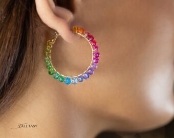 Solid Gold 14K Rainbow Hoop Earrings