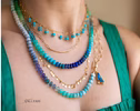 Solid Gold 14K Silk Knotted Blue Opal Necklace, Amazonite and Larimar Necklace