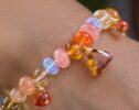 Solid Gold 14K Spicy Silk Knotted Bracelet with Opals and Peach, Yellow Orange Gemstones