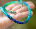 Turquoise Emerald Necklace in 14K Solid Gold, Aqua Blue green Gemstone Beaded Necklace