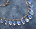14K Solid Gold Rainbow Moonstone Necklace, Deep Blue Fire Moonstone Drop Necklace