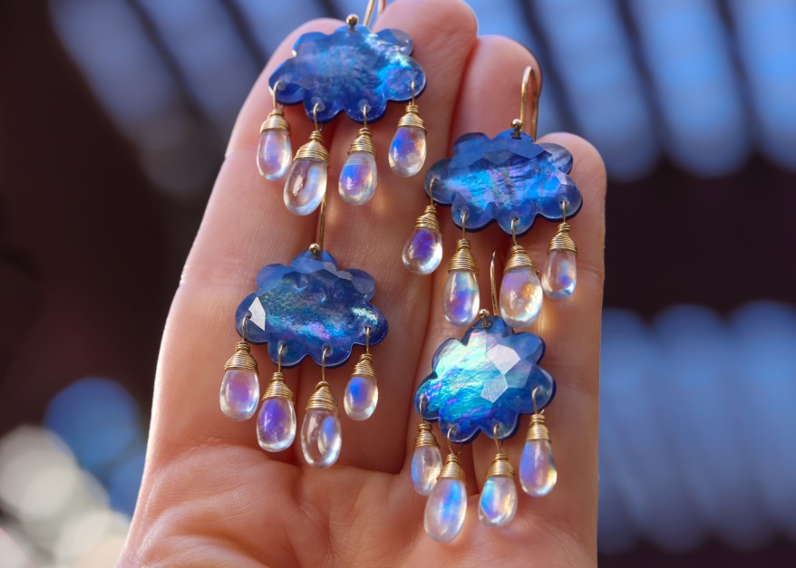 Cloud Moonstone Earrings 14K Gold