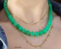 Solid Gold 14K Chrysoprase Sphere Beaded Gemstone Necklace, One of a Kind