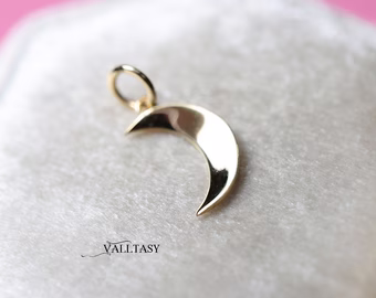 Solid Gold 14K Crescent Charm, Half Moon Charm