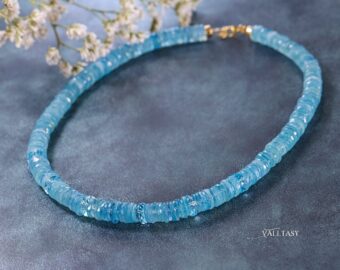 Aquamarine Necklace in 14K Solid Gold, Genuine Aquamarine and Blue Topaz Beaded Necklace