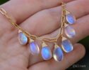 Rainbow Moonstone Necklace, Paperclip Chain Moonstone Drop Necklace