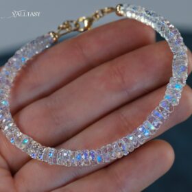 The Clear Sky Bracelet – Solid Gold 14K Rainbow Moonstone Blue Fire Bracelet, Heishi Moonstone Beaded Bracelet
