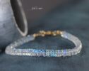 Solid Gold 14K Rainbow Moonstone Blue Fire Bracelet, Heishi Moonstone Beaded Bracelet