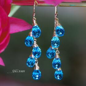 The Azure Cascade Earrings – Solid Gold 14K Swiss Blue Topaz Earrings, Blue Gemstone Drop Earrings