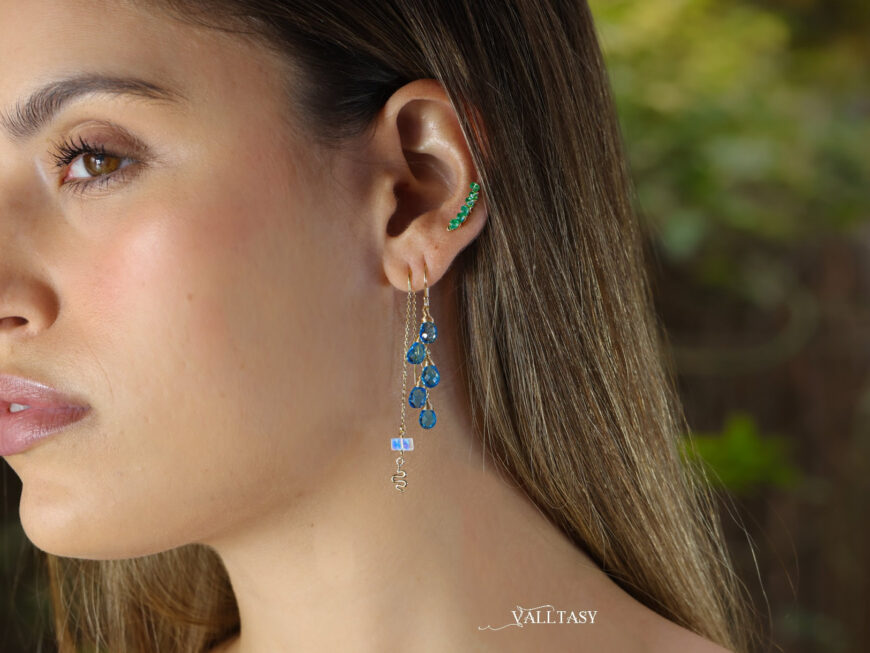Solid Gold 14K Swiss Blue Topaz Earrings, Blue Gemstone Drop Earrings