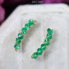 The Emerald Arc Earrings – Solid Gold 14K Emerald Stud Earrings, Zambian Emerald Earrings, Crawler Earrings