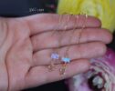 Solid Gold 14K Rainbow Moonstone Threader Earrings with Gold Snakes