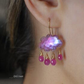 The Pink Cloud Earrings – Solid Gold 14K Cloud Pink Amethyst and Sapphire Earrings, Unique Earrings Design