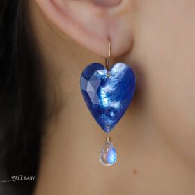 The Moonstone Heart Earrings – Solid Gold 14K Heart Moonstone Earrings, Unique Earrings Design