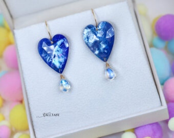 Solid Gold 14K Heart Moonstone Earrings, Unique Earrings Design