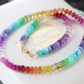 The Joy Necklace – Solid Gold 14K Rainbow Gemstone Necklace, Multi Stone Colorful Beaded Necklace