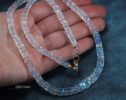 Solid Gold 14K Rainbow Moonstone Necklace, Blue Fire Heishi Moonstone Beaded Necklace